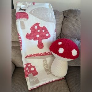 Cupcakes and cashmere mushroom throw pillow and Docofil blanket NWT